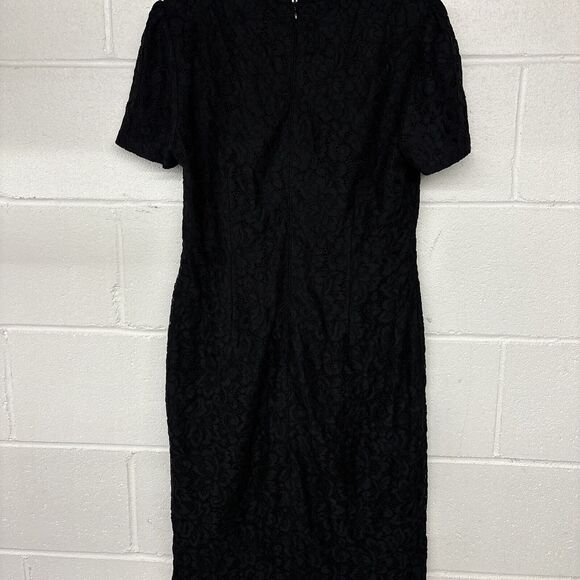 New NWT Sz 10 Ralph Lauren Black Lace Dress Appliqué Shift Work Career S/slv - Picture 4 of 4